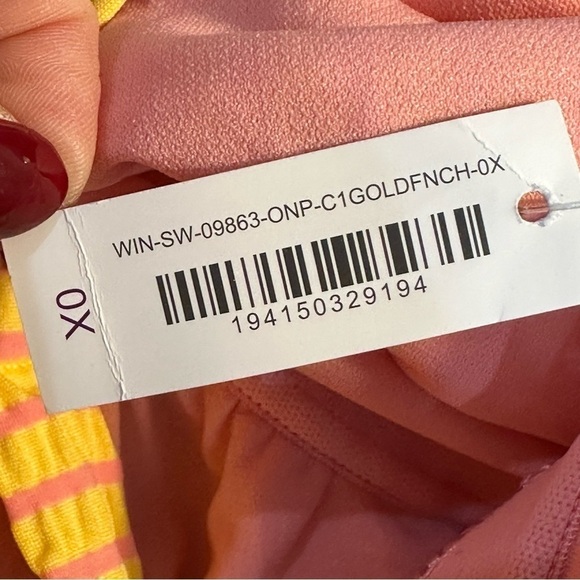 Adore Me Natasha Swimsuit Yellow Pink Tank Stripes Conch - Picture 7 of 7